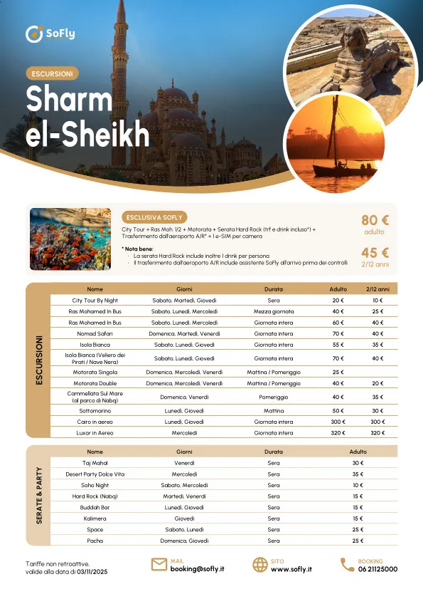 SHARM EL SHEIKH ESCURSIONI SERATE & PARTY SOFLY